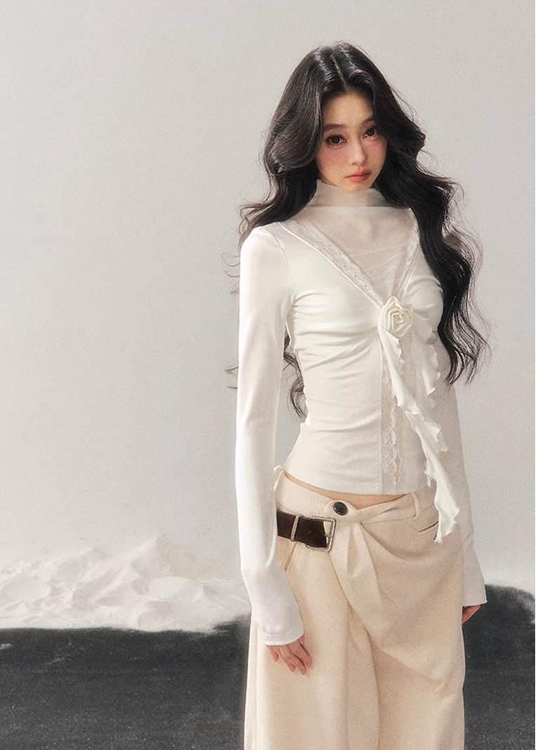 Lace Veil High-Neck Top