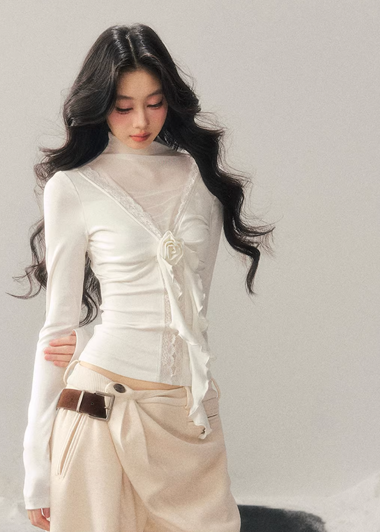 Lace Veil High-Neck Top