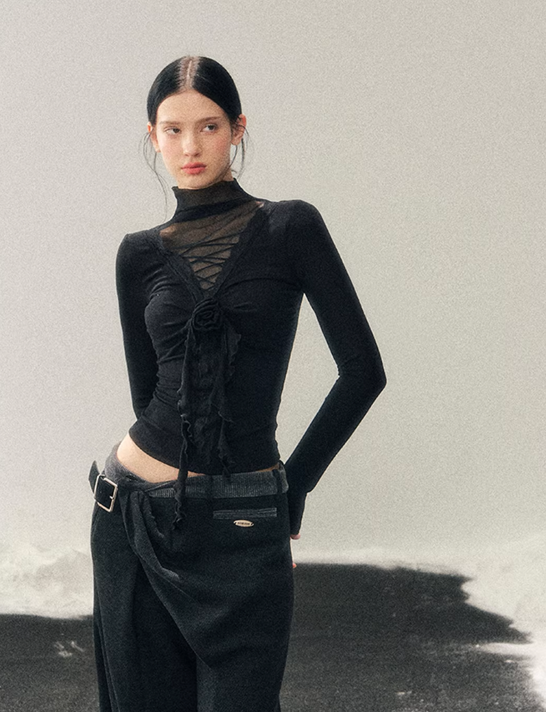 Lace Veil High-Neck Top