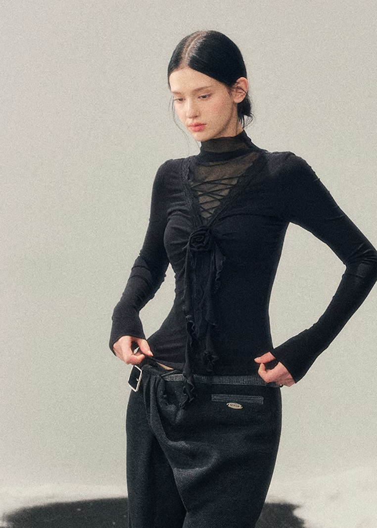 Lace Veil High-Neck Top