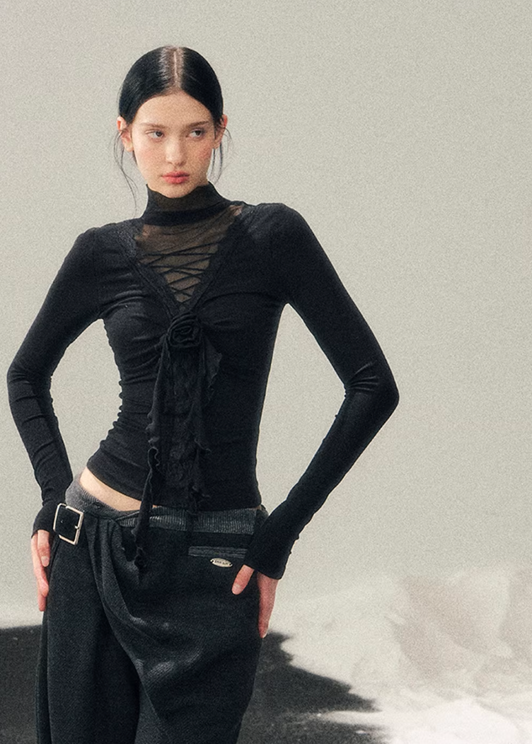 Lace Veil High-Neck Top
