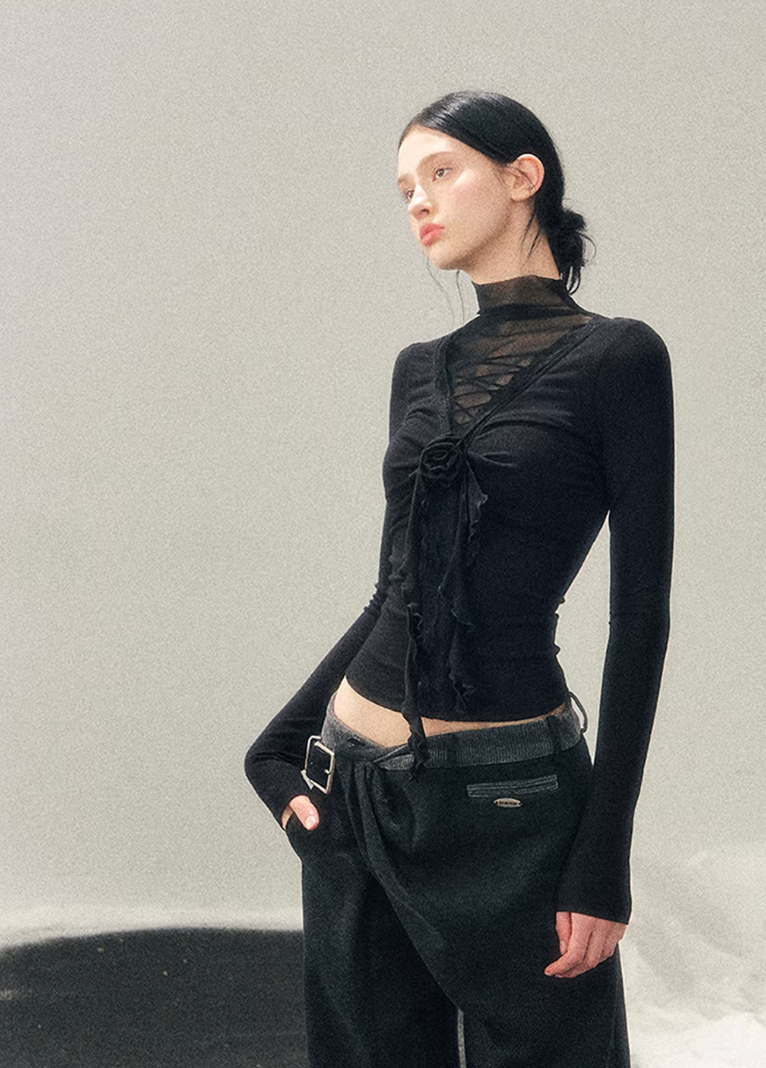Lace Veil High-Neck Top