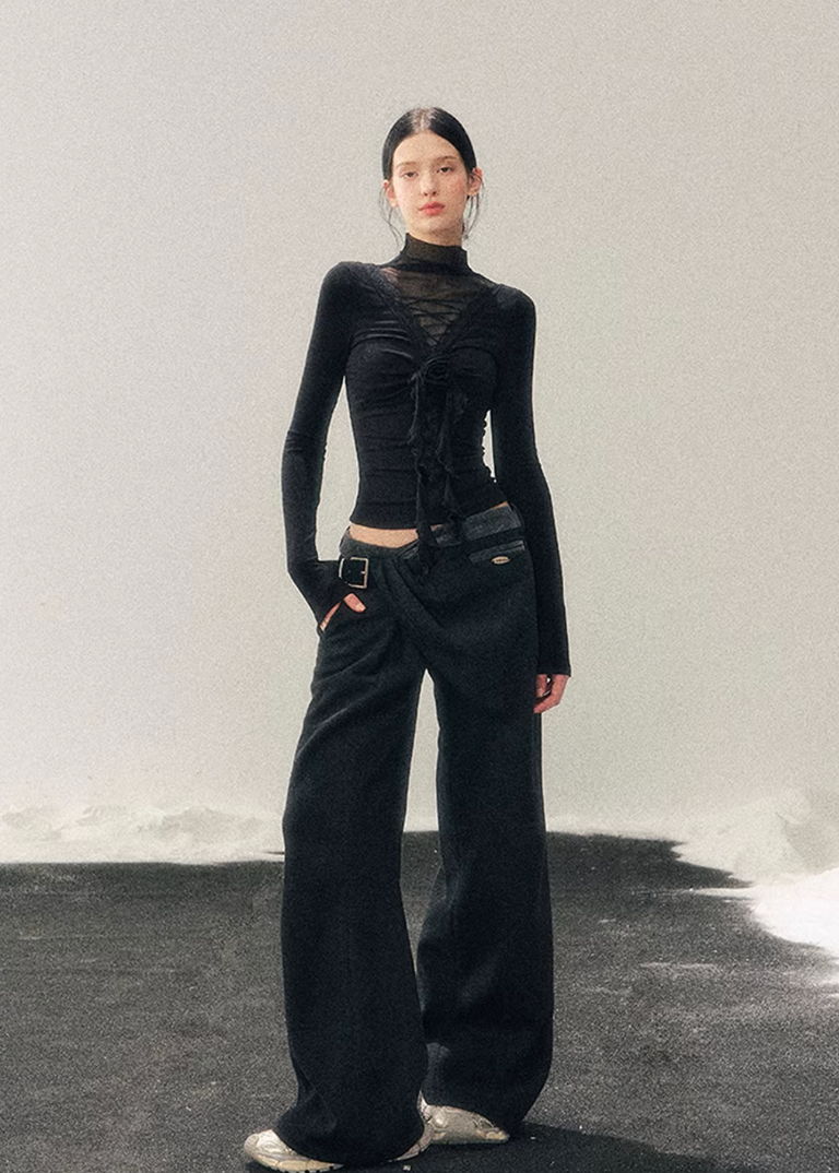 Lace Veil High-Neck Top