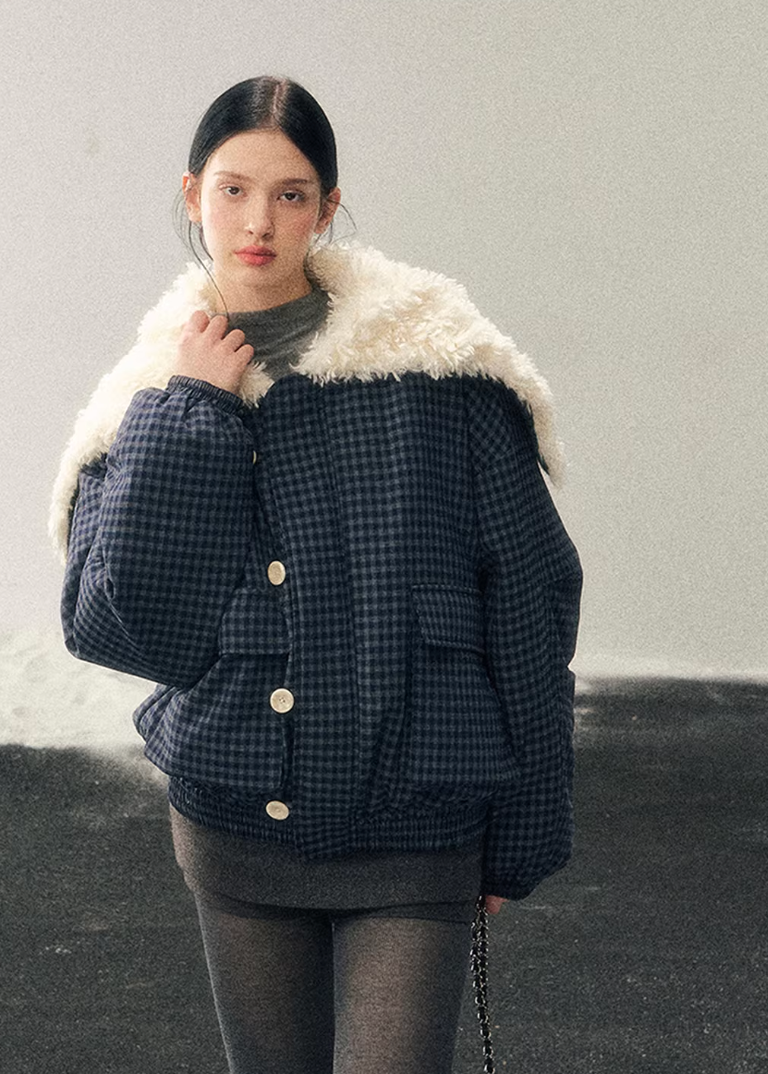 Silent Blue Lamb Collar Jacket
