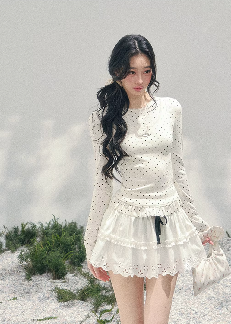 Milk Dot Layered Lace Top