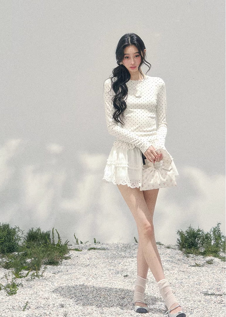 Milk Dot Layered Lace Top