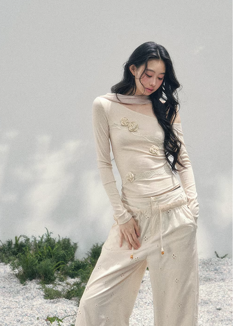 Rose Whisper Off-Shoulder Lace Top