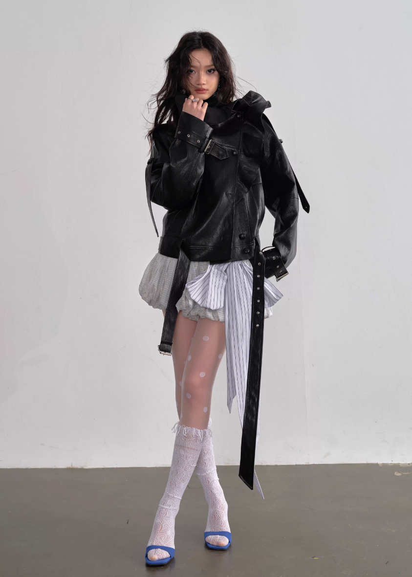 Play Mode Ruffle Leather Jacket