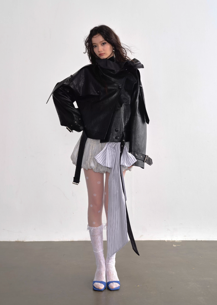 Play Mode Ruffle Leather Jacket