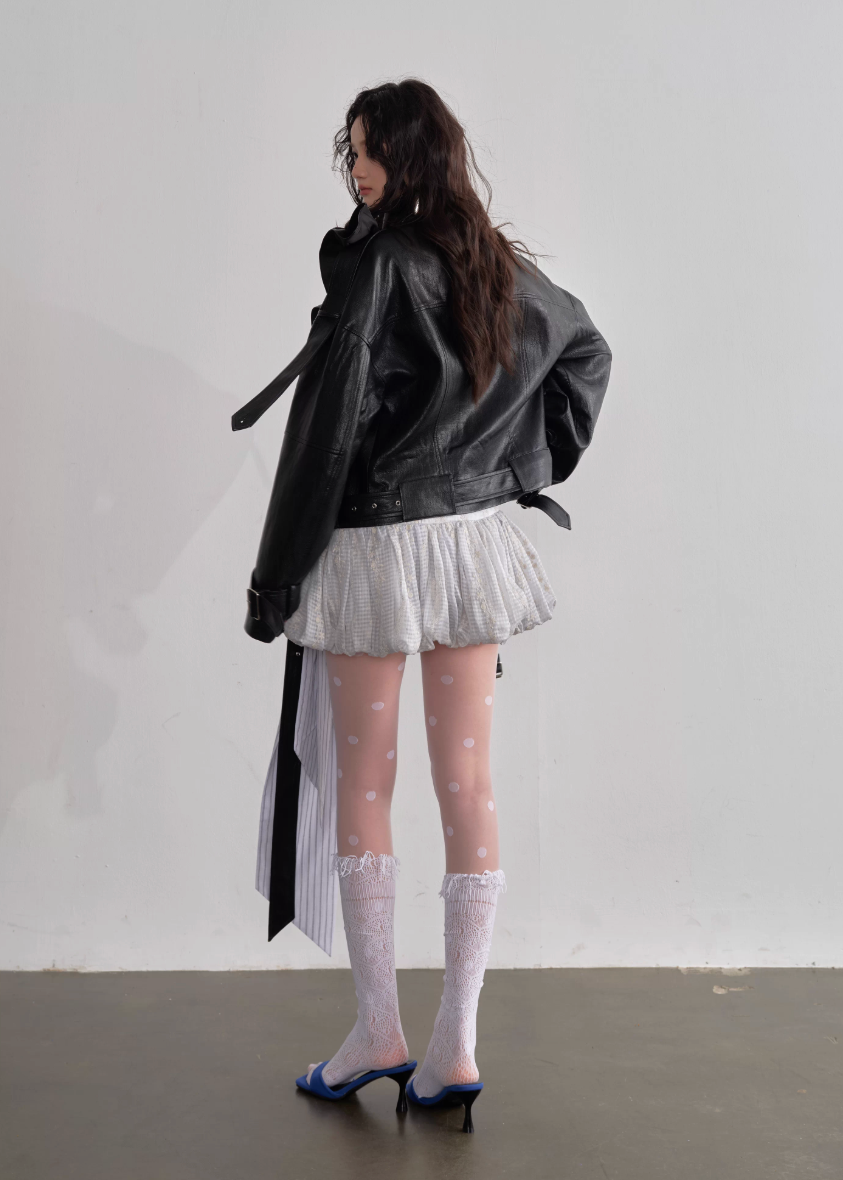 Play Mode Ruffle Leather Jacket