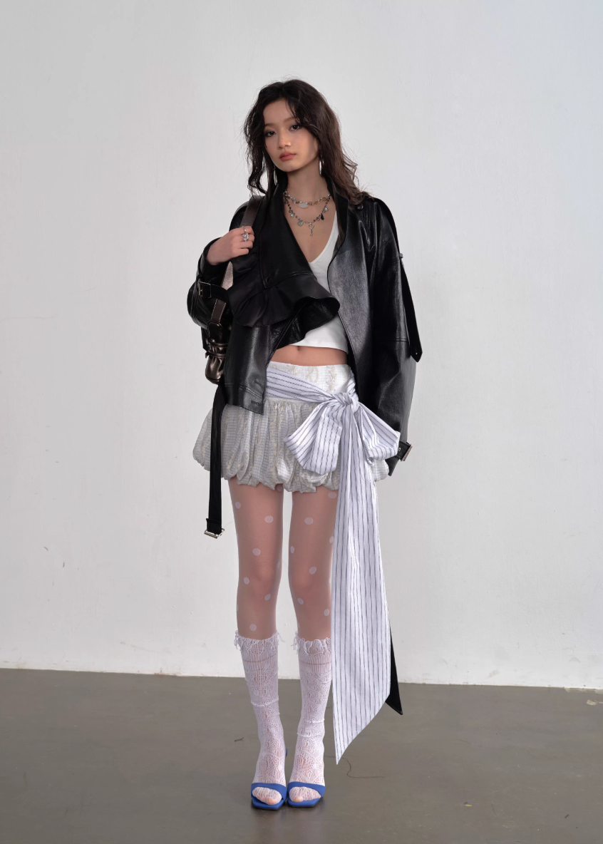Play Mode Ruffle Leather Jacket