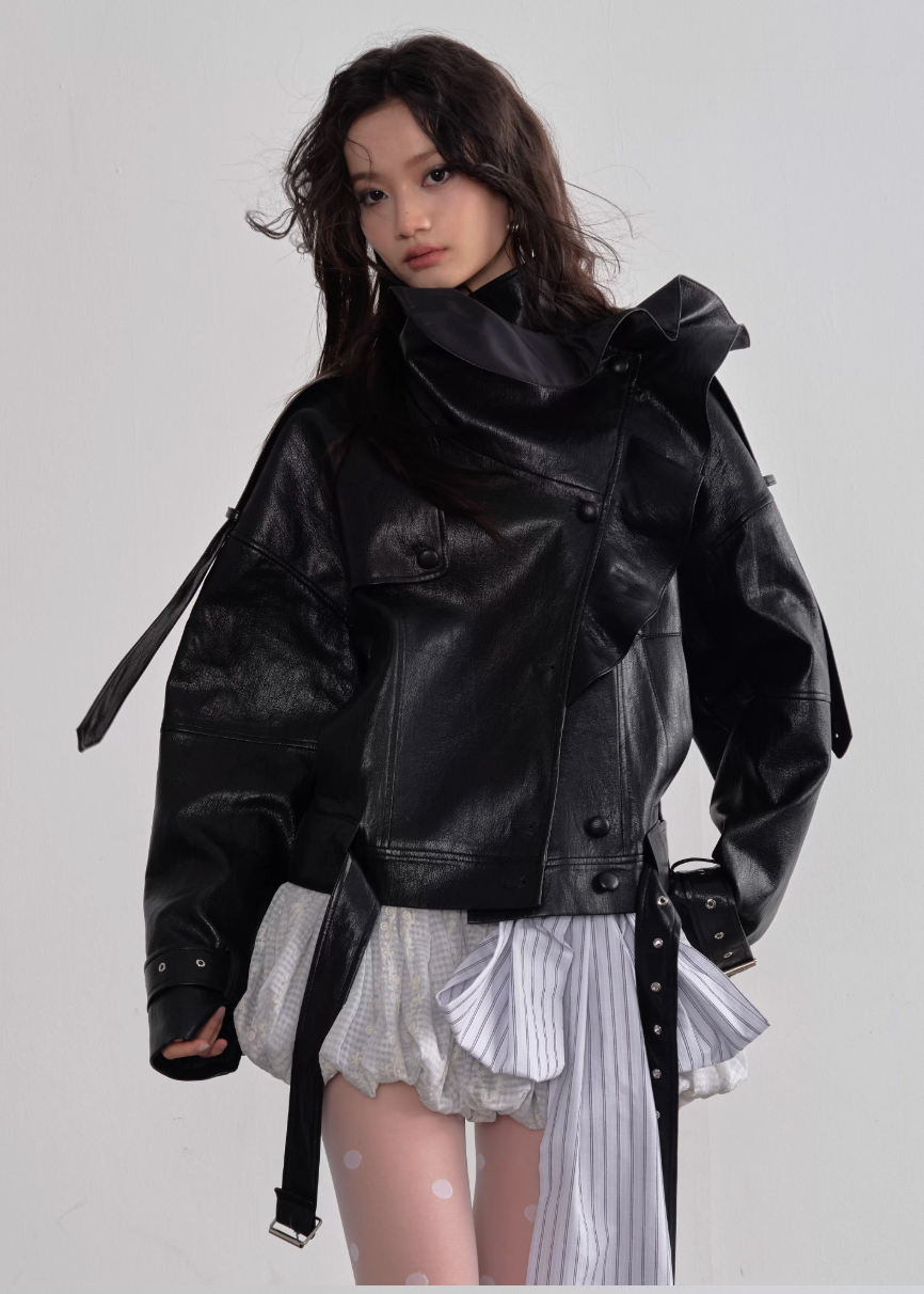Play Mode Ruffle Leather Jacket
