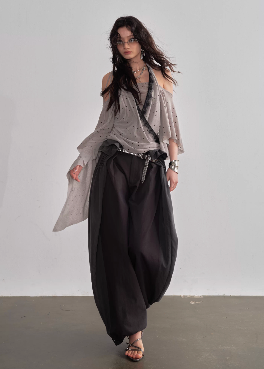 Retro Flow Shawl Halter Top