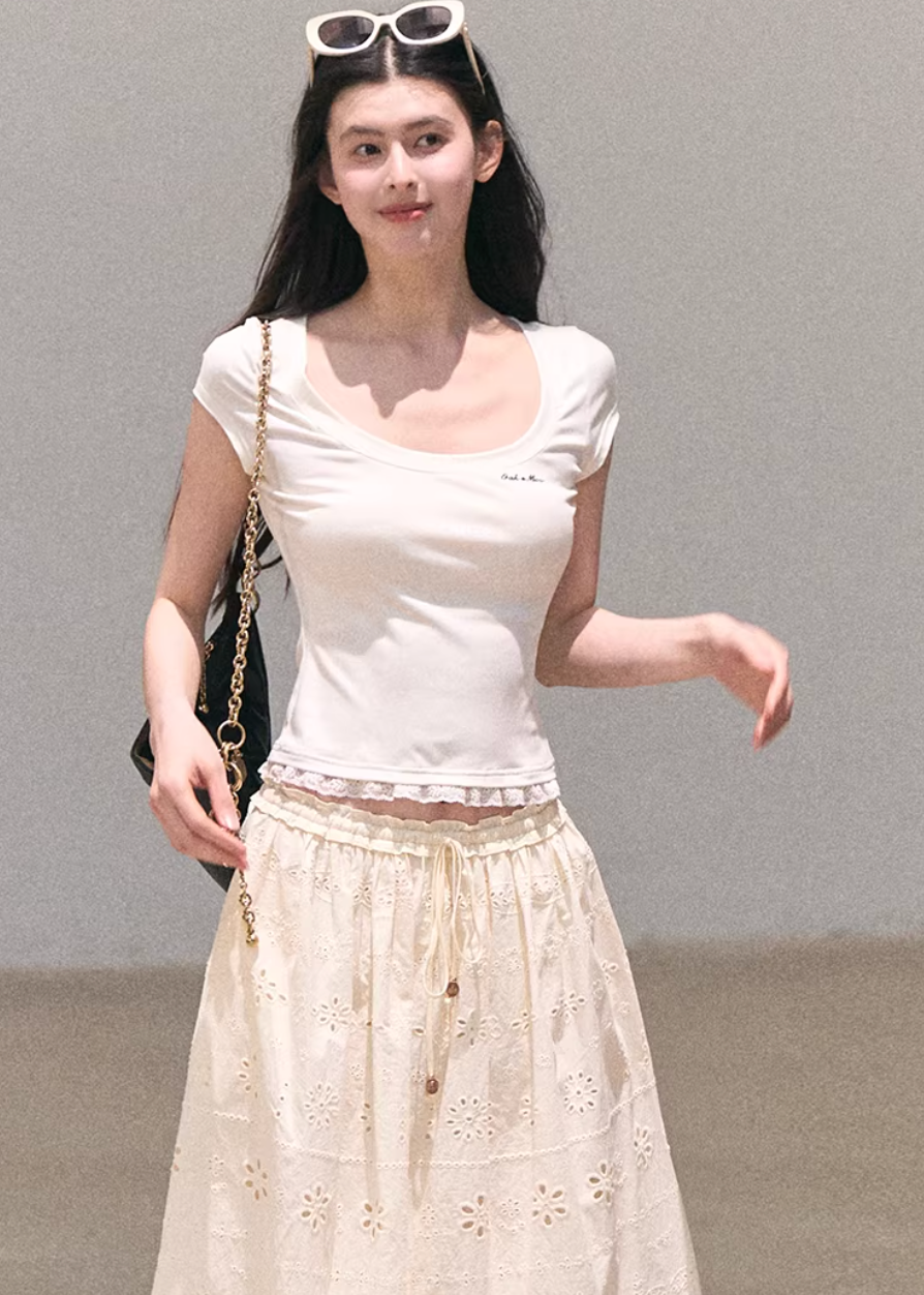 Spring Letter Lace Layer Tee