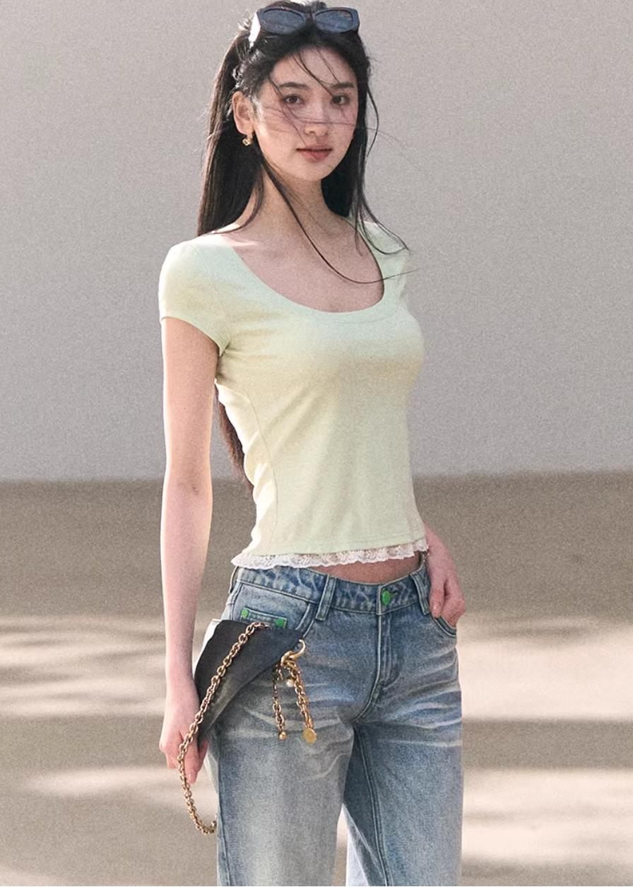 Spring Letter Lace Layer Tee
