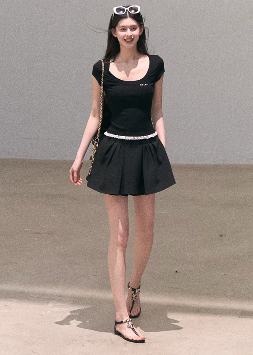 Spring Letter Lace Layer Tee