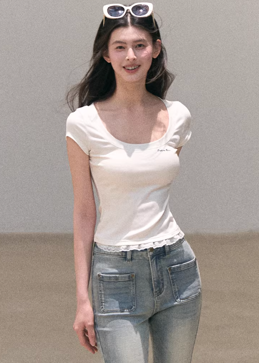 Spring Letter Lace Layer Tee