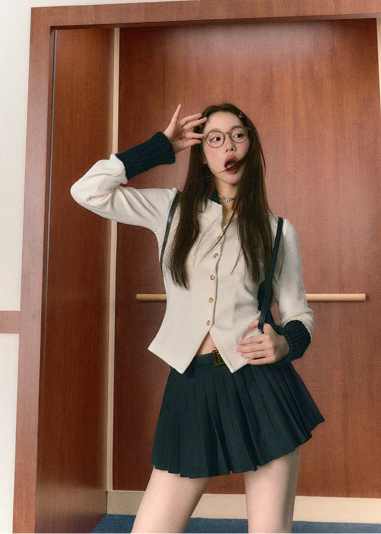 Midnight Preppy Pleated Set