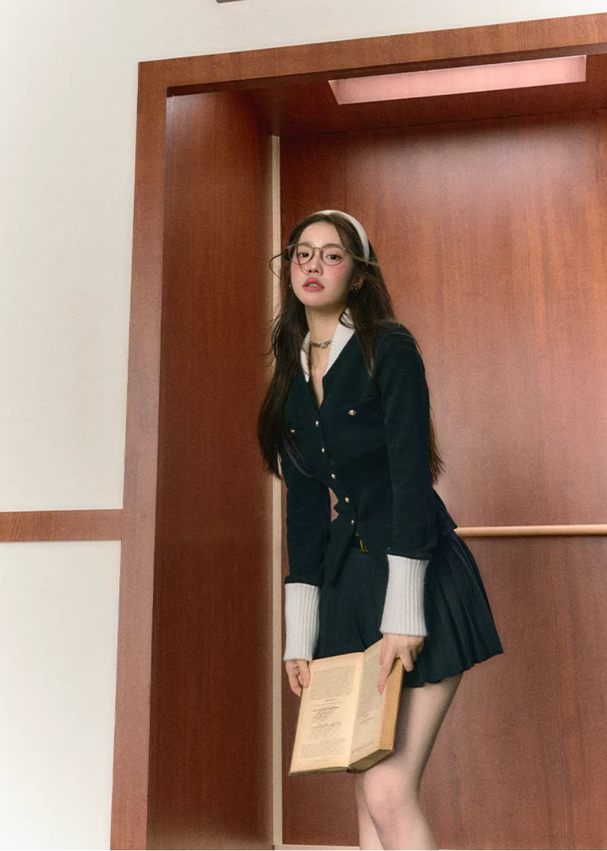 Midnight Preppy Pleated Set