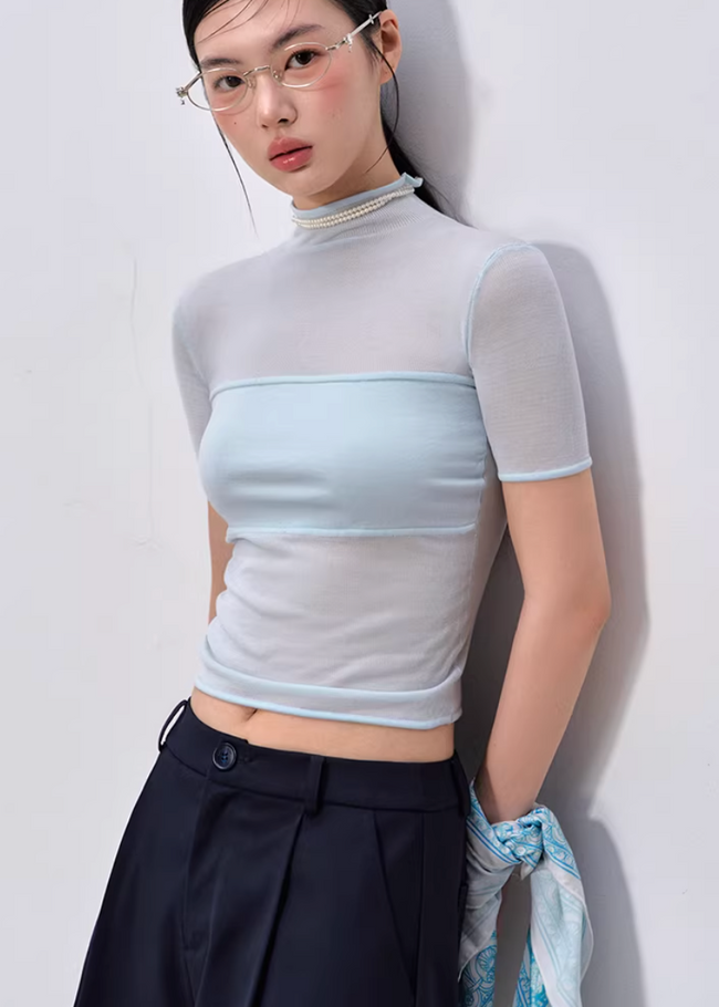 Soft Veil High-Neck Tee Hover Image