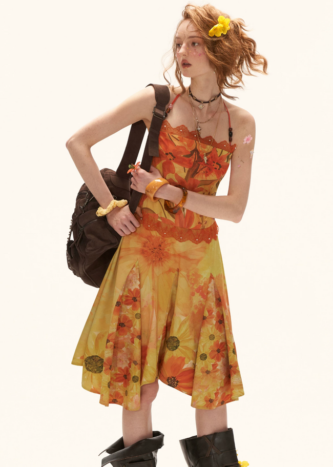 Sunflare Halter Midi Dress Hover Image