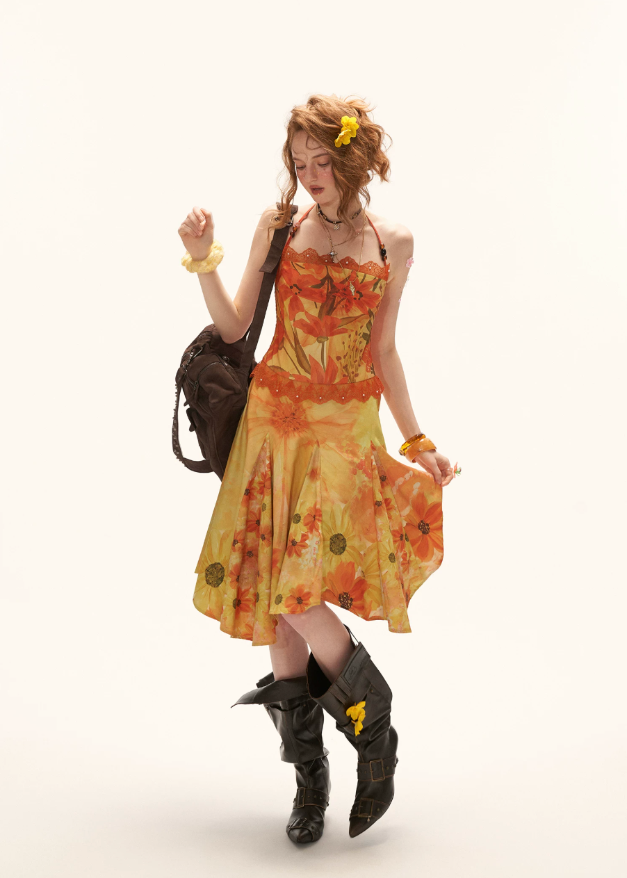 Sunflare Halter Midi Dress