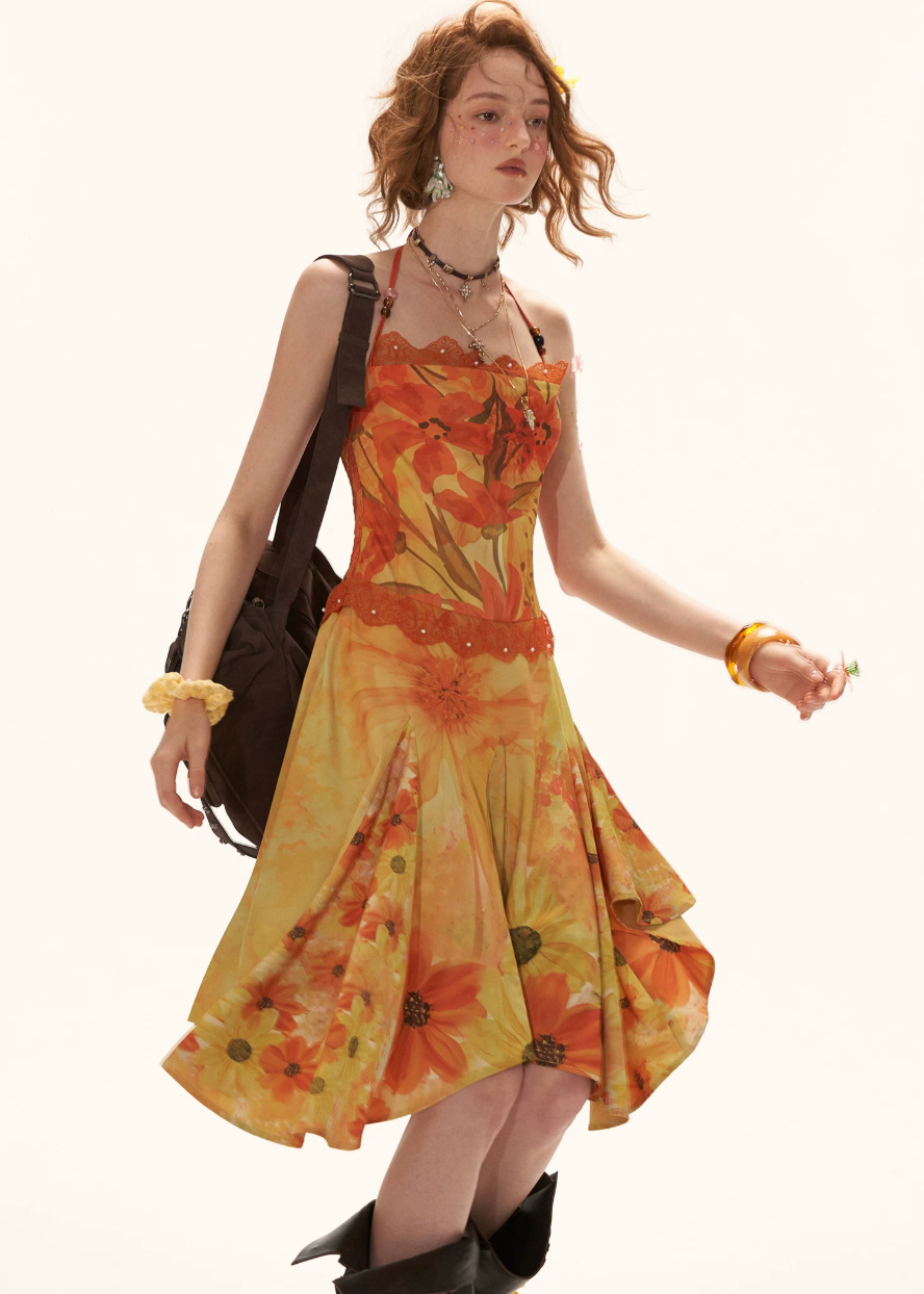 Sunflare Halter Midi Dress