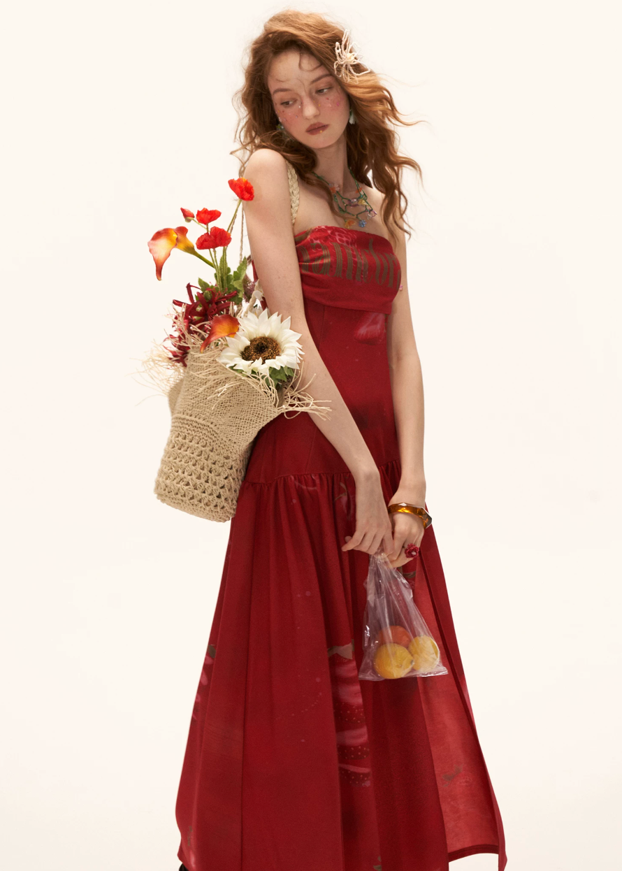 Strawberry Sunset Bandeau Dress