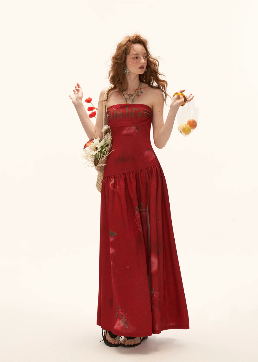 Strawberry Sunset Bandeau Dress