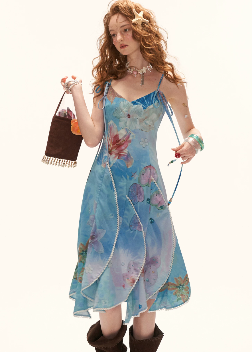 Undersea Bloom Layered Maxi Dress