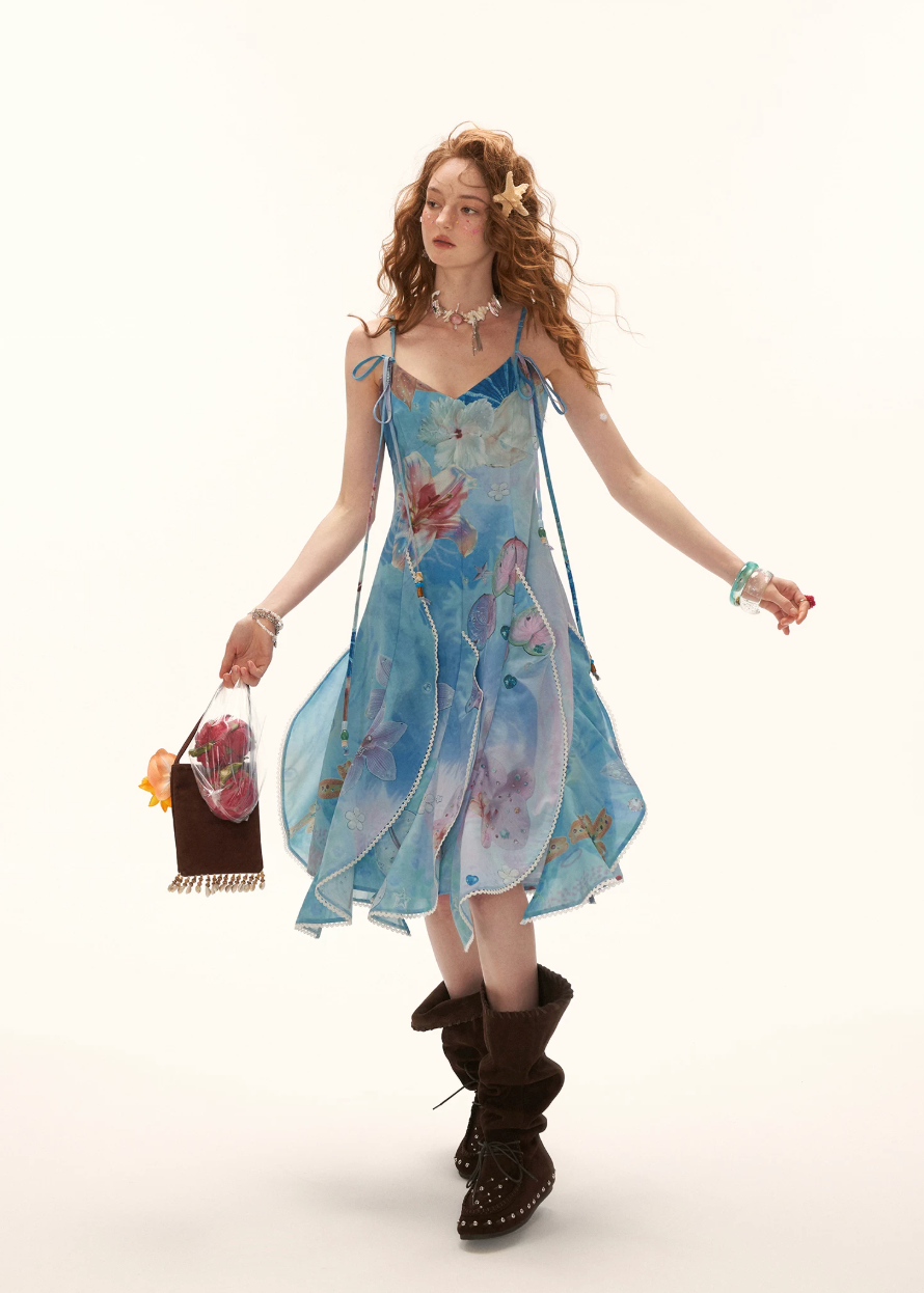 Undersea Bloom Layered Maxi Dress