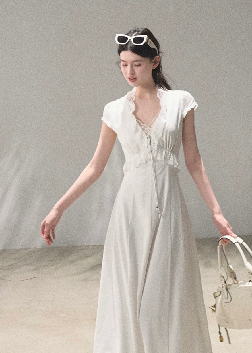 18:59 in Paris Lace-Up Resort Dress