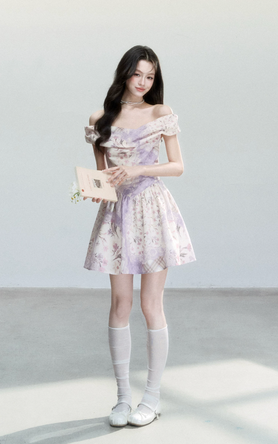 Purple Mist Floral Off-Shoulder Dress