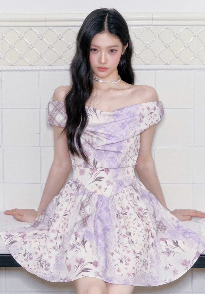 Purple Mist Floral Off-Shoulder Dress