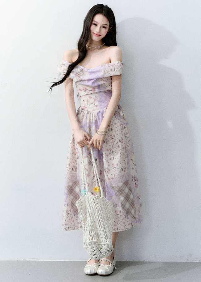 Purple Mist Floral Off-Shoulder Dress Main Image