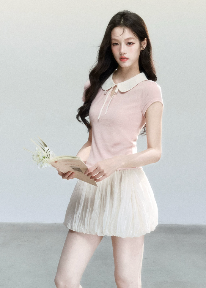 Doll Collar Slim Knit T-Shirt