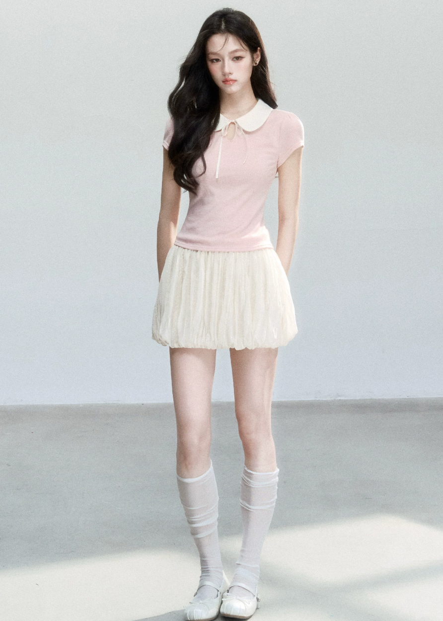 Doll Collar Slim Knit T-Shirt