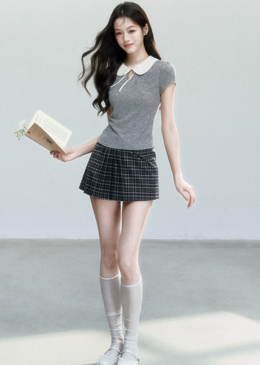 Doll Collar Slim Knit T-Shirt