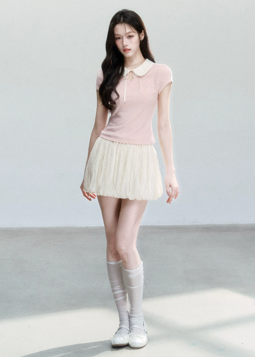 Doll Collar Slim Knit T-Shirt