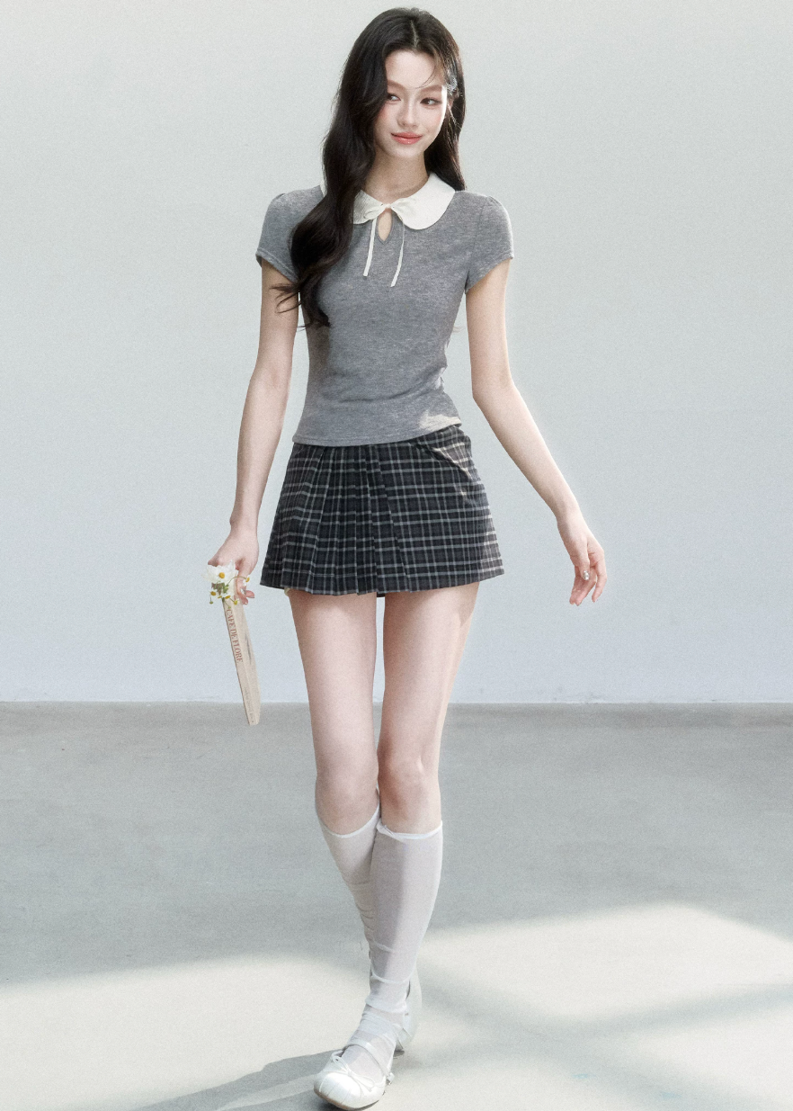 Doll Collar Slim Knit T-Shirt
