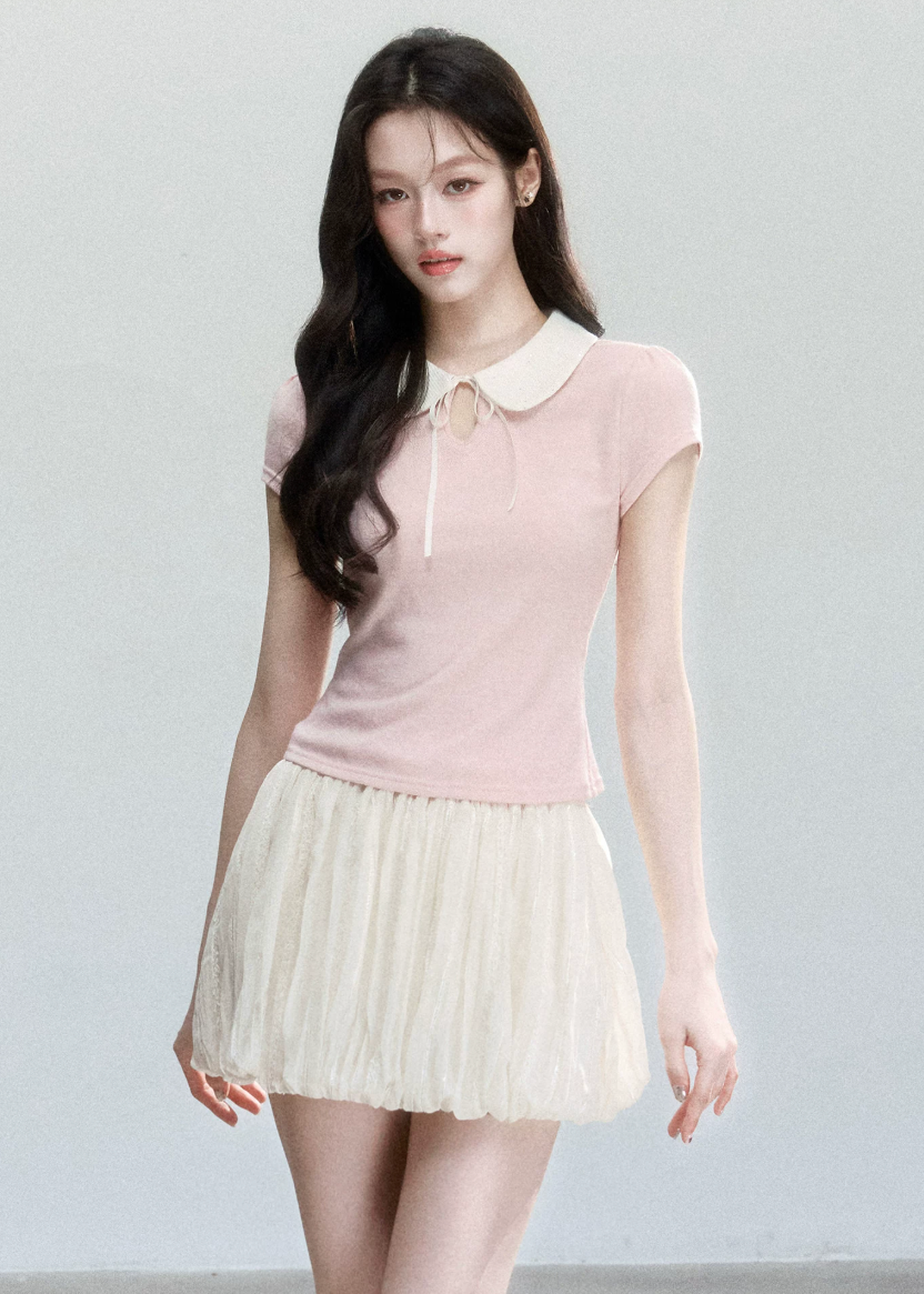 Doll Collar Slim Knit T-Shirt