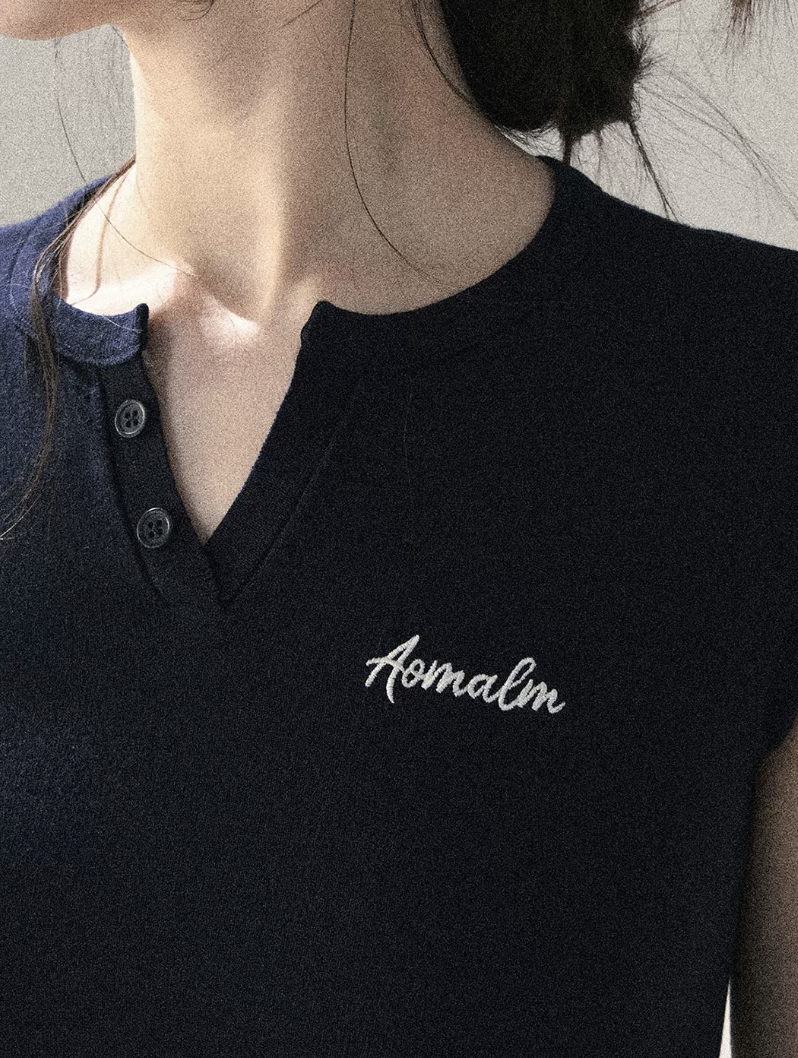 Langyu Letter Lace-Hem Baby Tee