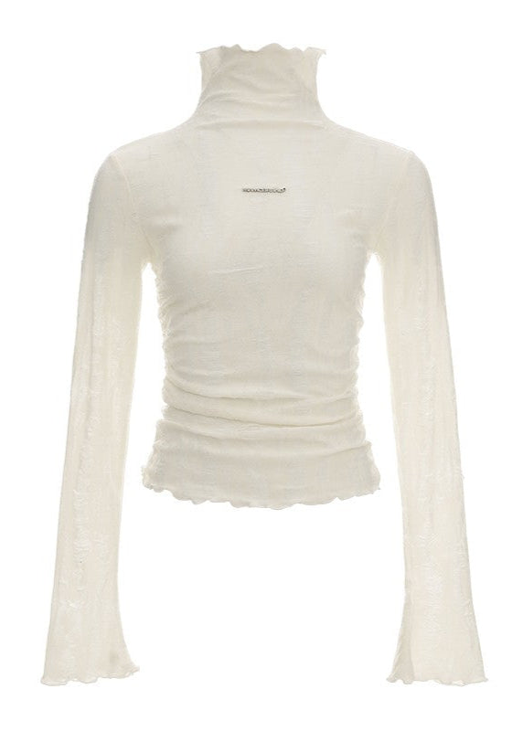 Destruction high collar long-sleeved T-shirt