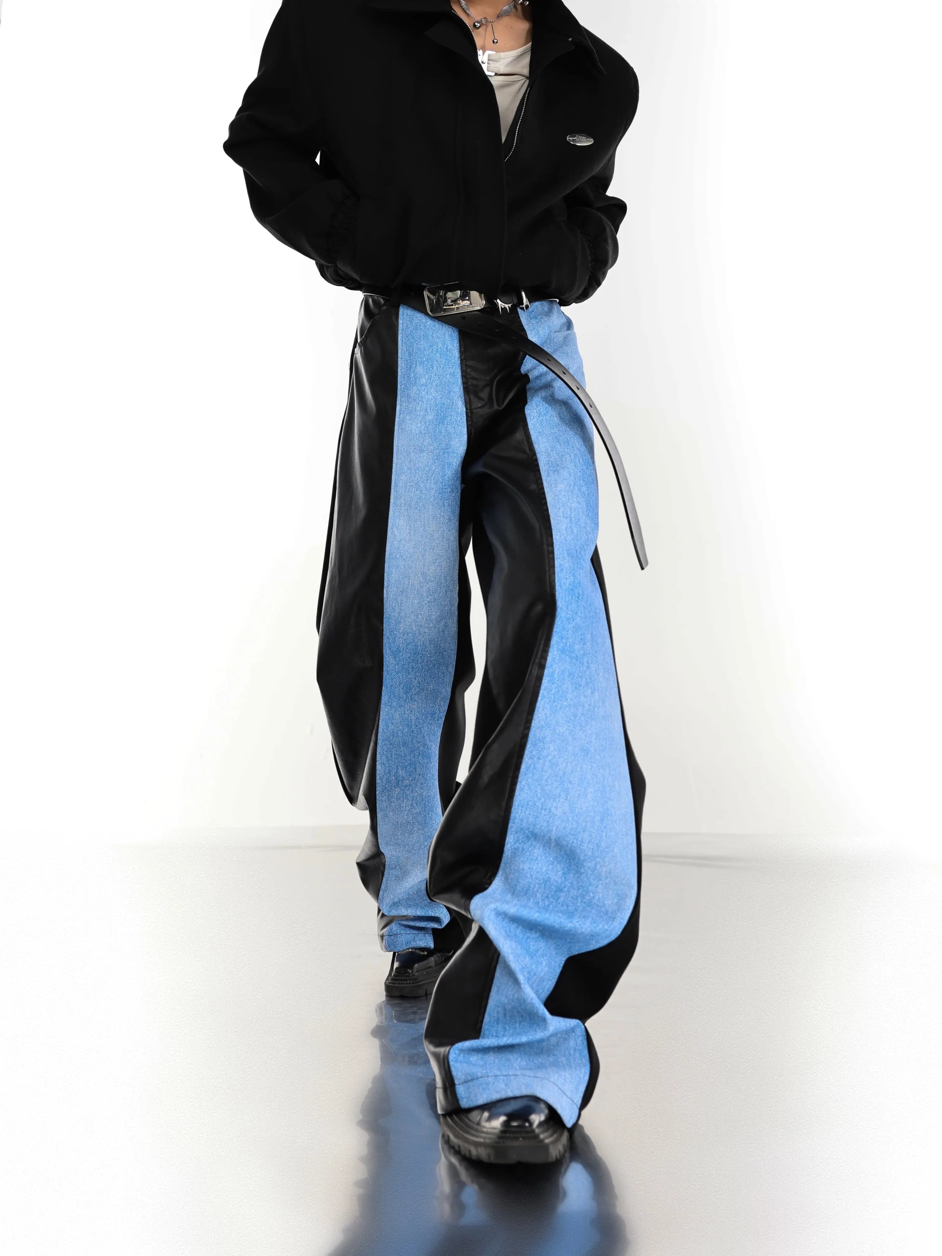 【25s Mar.】PU Leather Blue Black Trousers