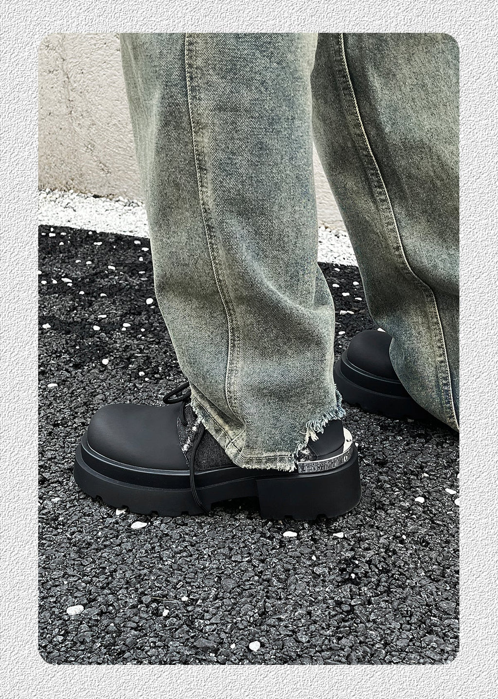 Denim Patchwork Iron Plate Thick-soled Derby Shoes