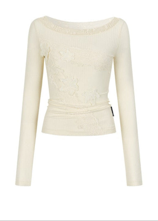 Lace splicing Tencel T-shirt female