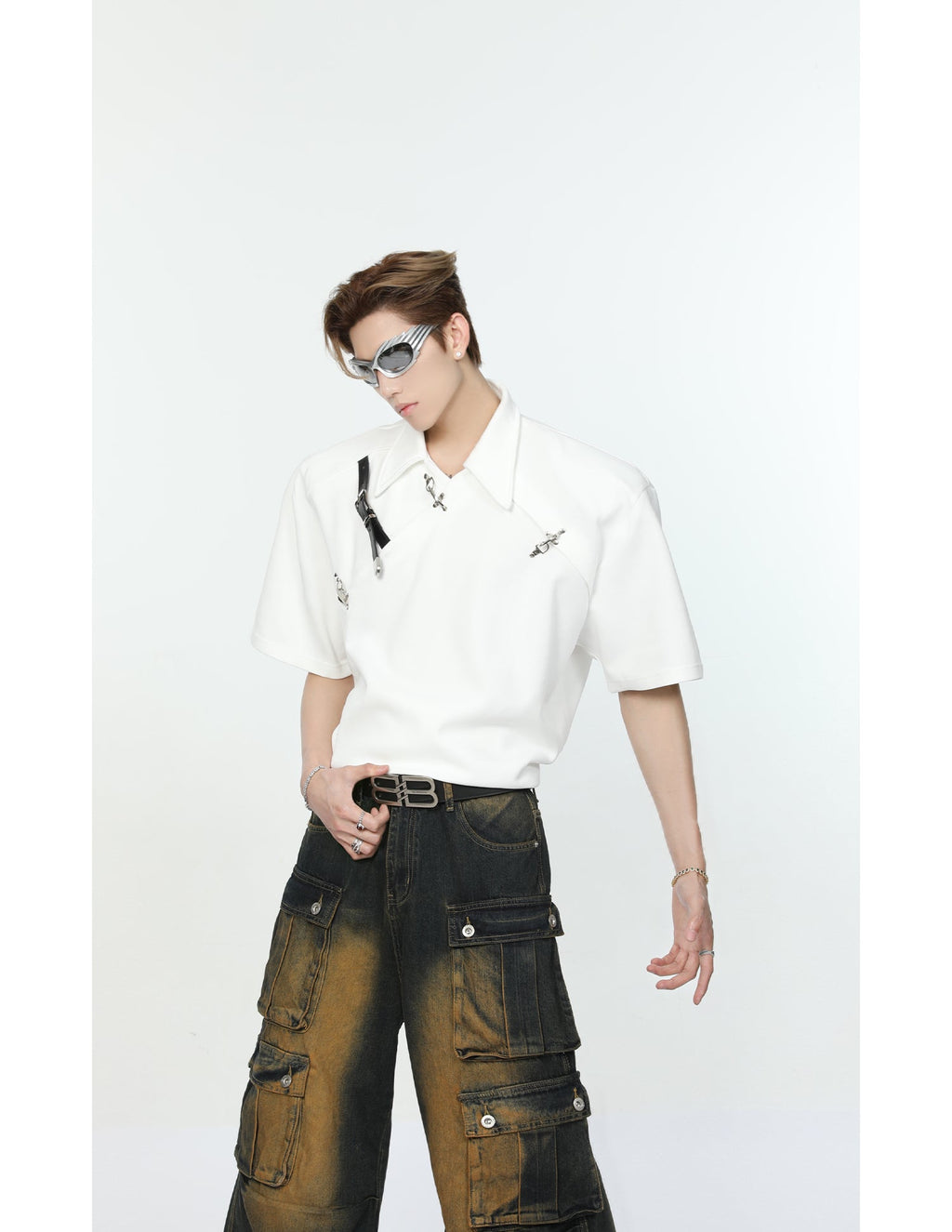 【24s May.】Metal Belt Design Lapel T-shirt