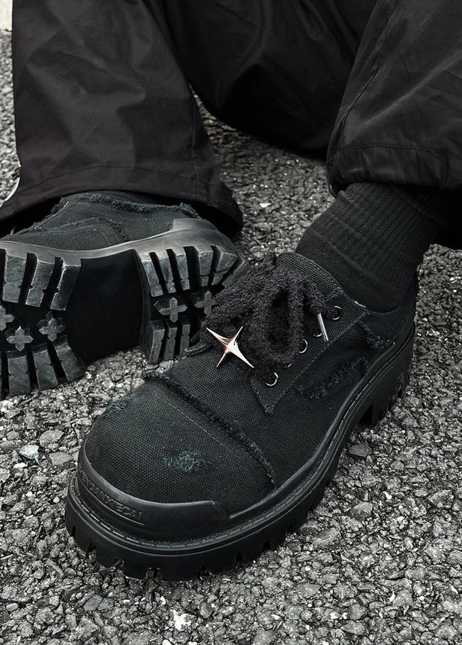 Four-pointed Star Hand-destroyed Denim Platform Derby Shoes Main Image