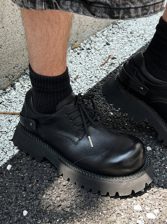 Black Raised Toe Casual Thick-soled Derby Shoes Hover Image