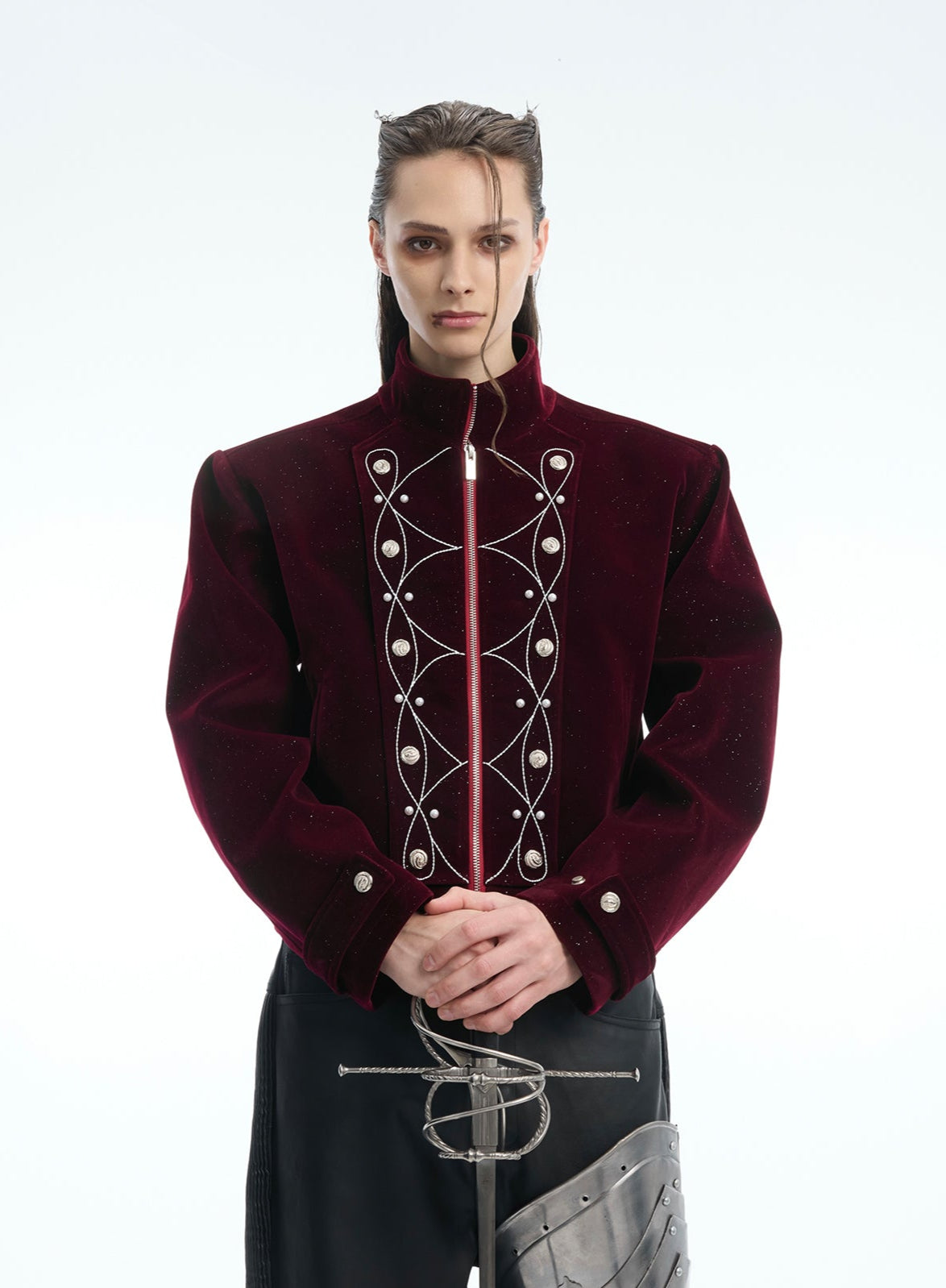 【25s Nov.】Glittery Metal Buttons Stand Collar Jacket